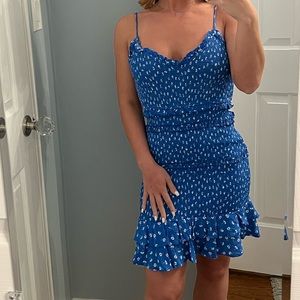 Olivaceous Smocked Blue Floral Print Dress